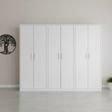 240cm 6-Door White Steel 2 Hanging and 1 Shelf Wardrobe, No Above Storage - White Handle