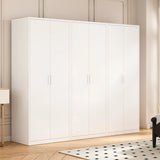 240cm 6-Door White Steel 2 Hanging and 1 Shelf Wardrobe, No Above Storage - White Handle - Side View