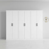 240cm 6-Door White Steel 1 Hanging and 2 Shelf Wardrobe, No Above Storage - Black Handle