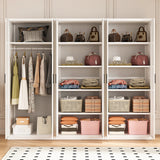 240cm 6-Door White Steel 1 Hanging and 2 Shelf Wardrobe, No Above Storage - Black Handle