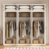 240cm 6-Door White Steel 3 Hanging Wardrobe, Above Storage - Black Handle - Front View