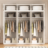 240cm 6-Door White Steel 3 Hanging Wardrobe, Above Storage - Black Handle - Top-Down View
