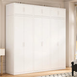 240cm 6-Door White Steel 3 Hanging Wardrobe, Above Storage - White Handle - Side View