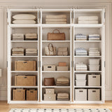 240cm 6-Door White Steel 3 Shelf Wardrobe, Above Storage - Black Handle