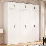 240cm 6-Door White Steel 3 Shelf Wardrobe, Above Storage - Black Handle - Side View
