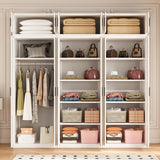 240cm 6-Door White Steel 3 Shelf Wardrobe, Above Storage - Black Handle - Top-Down View