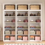 240cm 6-Door White Steel 3 Shelf Wardrobe, Above Storage - Gold Handle - Top-Down View