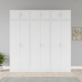240cm 6-Door White Steel 3 Shelf Wardrobe, Above Storage - White Handle