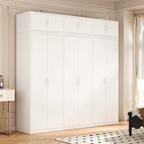240cm 6-Door White Steel 3 Shelf Wardrobe, Above Storage - White Handle - Side View