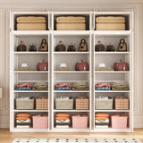 240cm 6-Door White Steel 3 Shelf Wardrobe, Above Storage - White Handle - Top-Down View