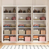240cm 6-Door White Steel 3 Shelf Wardrobe, No Above Storage - Gold Handle - Front View