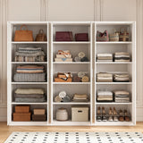 240cm 6-Door White Steel 3 Shelf Wardrobe, No Above Storage - White Handle - Front View