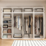 320cm 8-Door White Steel 3 Hanging and 1 Shelf Wardrobe, Above Storage - Black Handle - Top-Down View