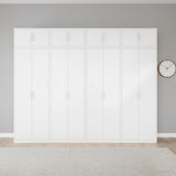 320cm 8-Door White Steel 3 Hanging and 1 Shelf Wardrobe, Above Storage - White Handle