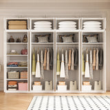 320cm 8-Door White Steel 3 Hanging and 1 Shelf Wardrobe, Above Storage - White Handle - Front View