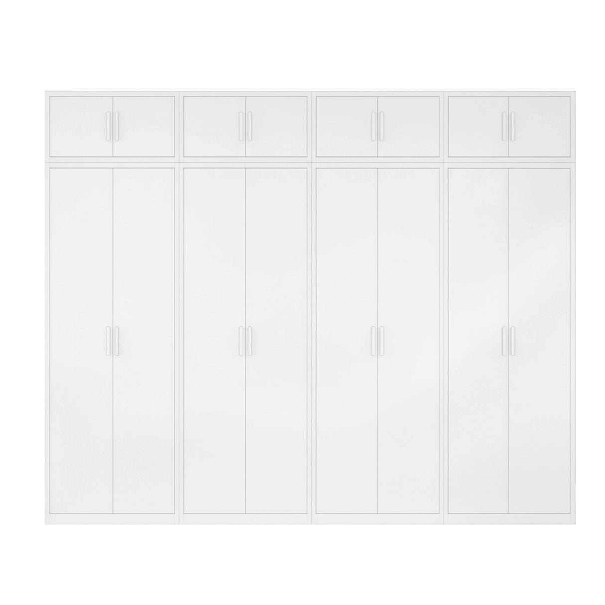 320cm 8-Door White Steel 3 Hanging and 1 Shelf Wardrobe, Above Storage - White Handle