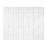 320cm 8-Door White Steel 3 Hanging and 1 Shelf Wardrobe, Above Storage - White Handle - 45-Degree Angle