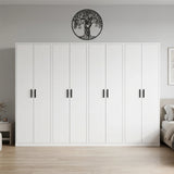 320cm 8-Door White Steel 3 Hanging and 1 Shelf Wardrobe, No Above Storage - Black Handle