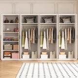 320cm 8-Door White Steel 3 Hanging and 1 Shelf Wardrobe, No Above Storage - Black Handle