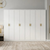 320cm 8-Door White Steel 3 Hanging and 1 Shelf Wardrobe, No Above Storage - Gold Handle