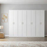 320cm 8-Door White Steel 3 Hanging and 1 Shelf Wardrobe, No Above Storage - White Handle