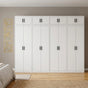 320cm 8-Door White Steel 2 Hanging and 2 Shelf Wardrobe, Above Storage - Black Handle
