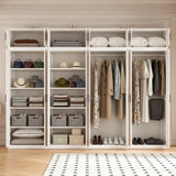 320cm 8-Door White Steel 2 Hanging and 2 Shelf Wardrobe, Above Storage - Black Handle