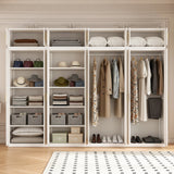 320cm 8-Door White Steel 2 Hanging and 2 Shelf Wardrobe, Above Storage - Gold Handle