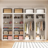 320cm 8-Door White Steel 2 Hanging and 2 Shelf Wardrobe, Above Storage - White Handle