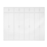 320cm 8-Door White Steel 2 Hanging and 2 Shelf Wardrobe, Above Storage - White Handle - 45-Degree Angle