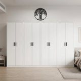 320cm 8-Door White Steel 2 Hanging and 2 Shelf Wardrobe, No Above Storage - Black Handle