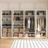 320cm 8-Door White Steel 2 Hanging and 2 Shelf Wardrobe, No Above Storage - White Handle