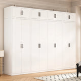 320cm 8-Door White Steel 1 Hanging and 3 Shelf Wardrobe, Above Storage - Black Handle - Side View