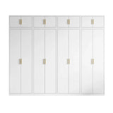 320cm 8-Door White Steel 1 Hanging and 3 Shelf Wardrobe, Above Storage - Gold Handle