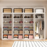 320cm 8-Door White Steel 1 Hanging and 3 Shelf Wardrobe, Above Storage - White Handle