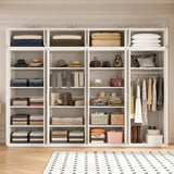 320cm 8-Door White Steel 1 Hanging and 3 Shelf Wardrobe, Above Storage - White Handle - Top-Down View