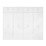 320cm 8-Door White Steel 1 Hanging and 3 Shelf Wardrobe, Above Storage - White Handle