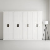 320cm 8-Door White Steel 1 Hanging and 3 Shelf Wardrobe, No Above Storage - Black Handle