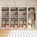 320cm 8-Door White Steel 1 Hanging and 3 Shelf Wardrobe, No Above Storage - Black Handle - Front View