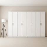 320cm 8-Door White Steel 1 Hanging and 3 Shelf Wardrobe, No Above Storage - White Handle