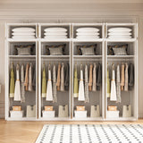 320cm 8-Door White Steel 4 Hanging Wardrobe, Above Storage - Gold Handle - Top-Down View