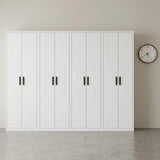320cm 8-Door White Steel 4 Hanging Wardrobe, No Above Storage - Black Handle