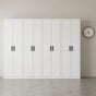 320cm 8-Door White Steel 4 Hanging Wardrobe, No Above Storage - Black Handle