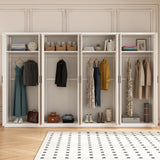 320cm 8-Door White Steel 4 Hanging Wardrobe, No Above Storage - Black Handle