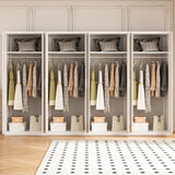 320cm 8-Door White Steel 4 Hanging Wardrobe, No Above Storage - White Handle - Front View