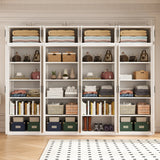 320cm 8-Door White Steel 4 Shelf Wardrobe, Above Storage - Black Handle