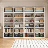320cm 8-Door White Steel 4 Shelf Wardrobe, Above Storage - Gold Handle - Top-Down View