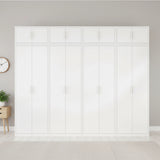 320cm 8-Door White Steel 4 Shelf Wardrobe, Above Storage - White Handle