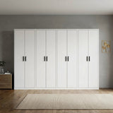 320cm 8-Door White Steel 4 Shelf Wardrobe, No Above Storage - Black Handle