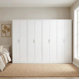 320cm 8-Door White Steel 4 Shelf Wardrobe, No Above Storage - White Handle